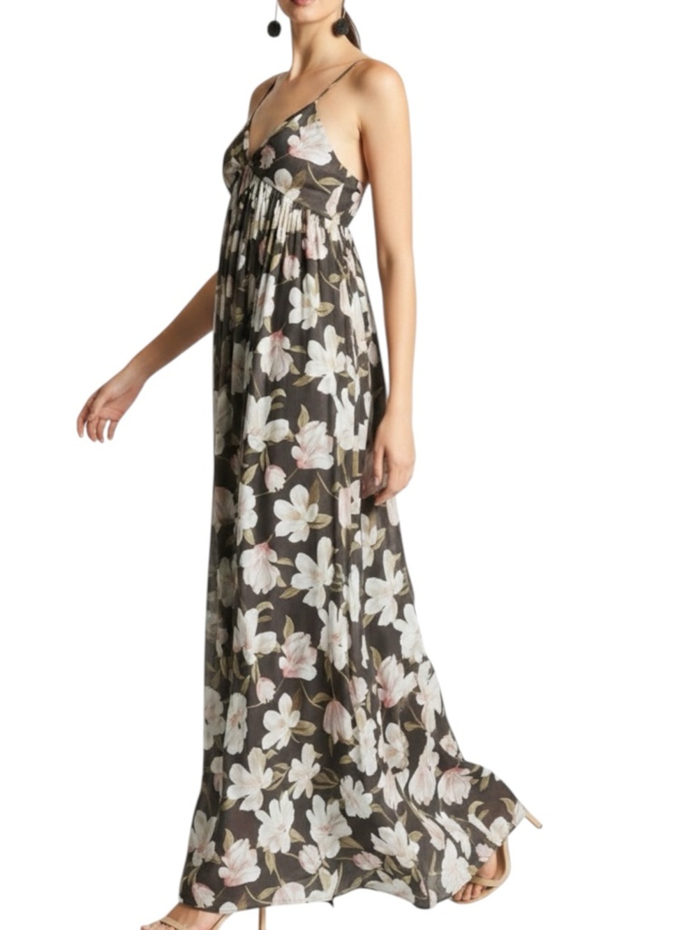 NWT SACHIN + BABI Black Floral Sleeveless Spaghetti Strap Dress Gown Size 6